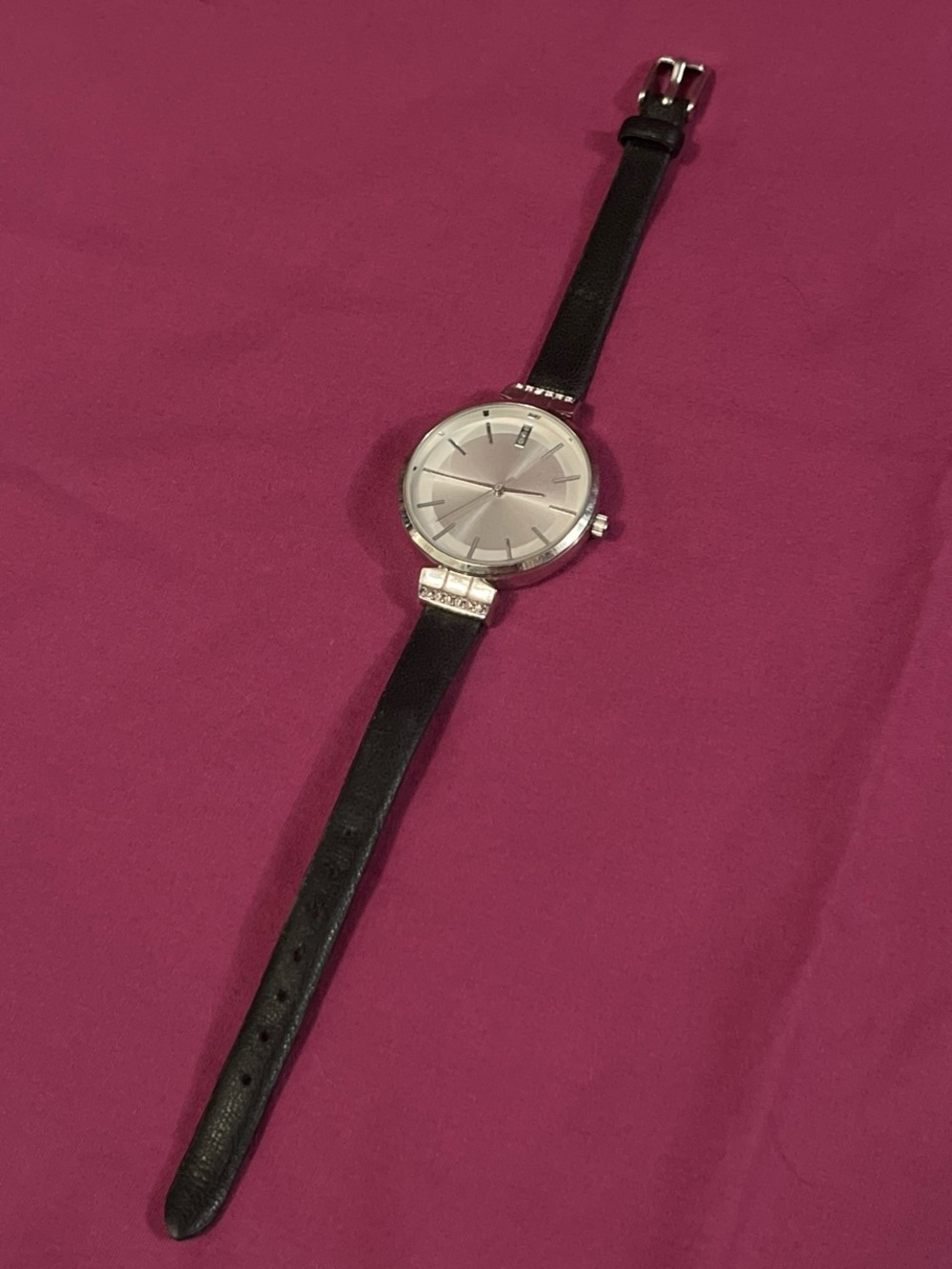 Classic Black Leather Strap Silver Dial Women's Watch